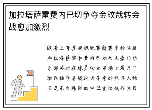 加拉塔萨雷费内巴切争夺金玟哉转会战愈加激烈